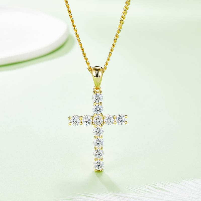 Classic十字架NecklaceS925银PendantMoissanite5.0mmD级